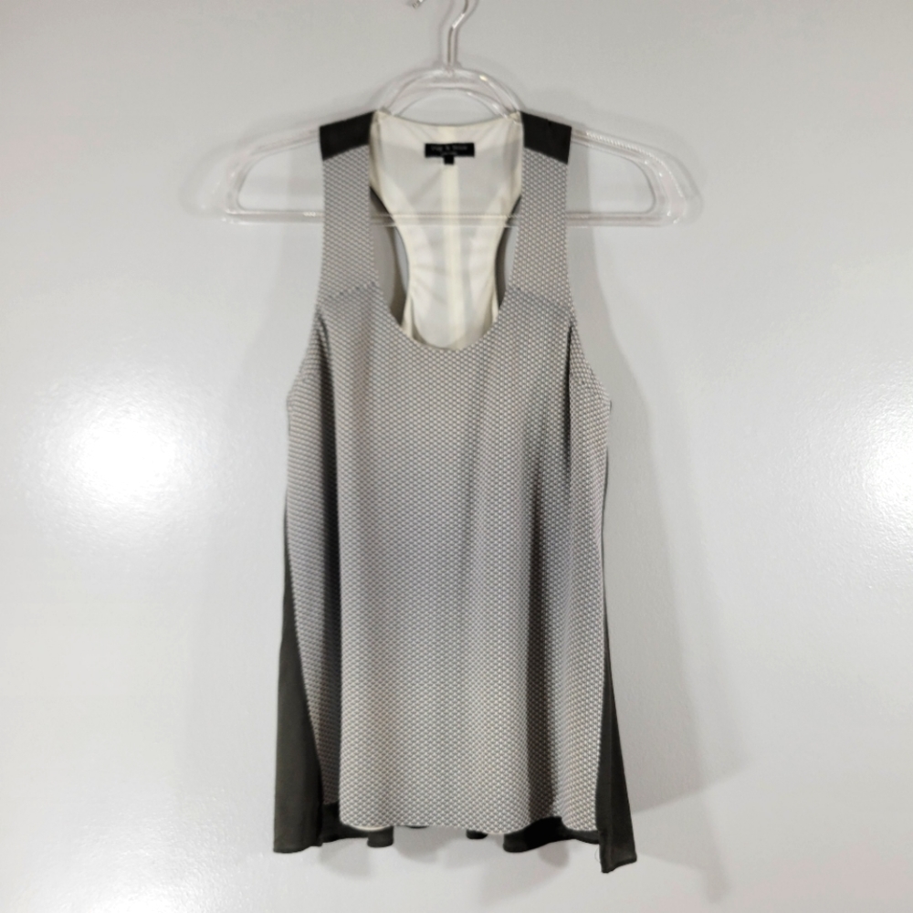 RAG & BONE grey printed silk Lyocell blend racer back scoop neck tank top